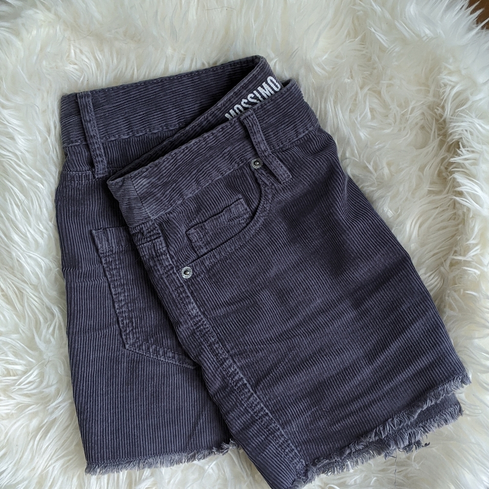 High-waisted blue corduroy shorts